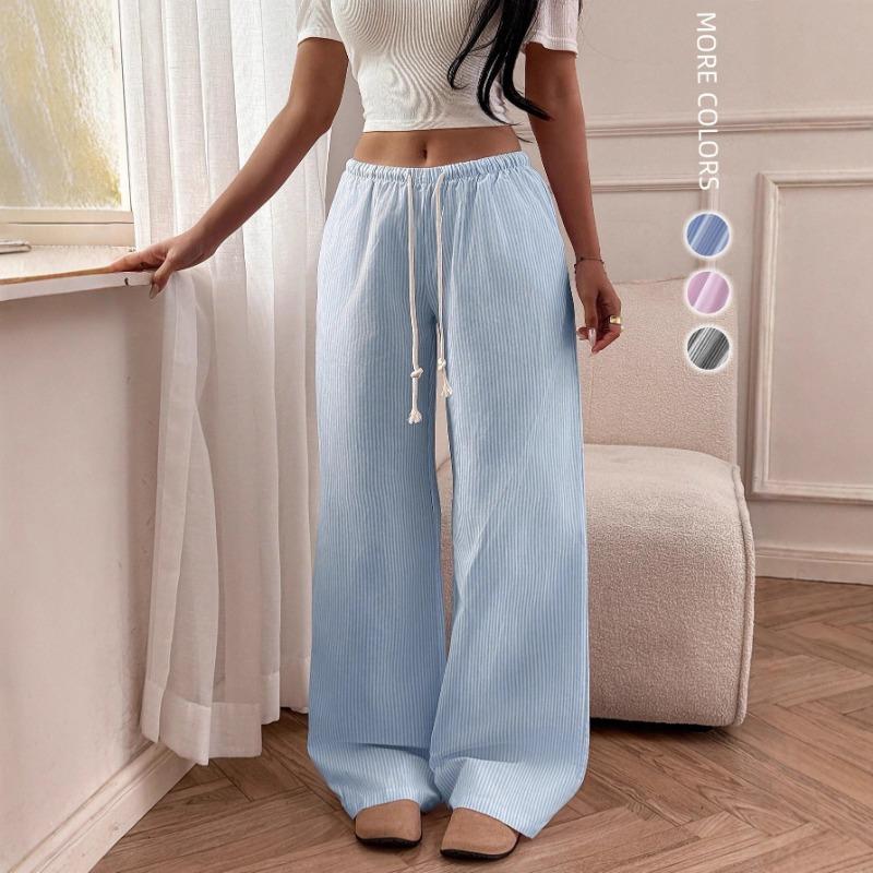 Women S Striped Wide Leg Loose Fit Casual Trousers XS