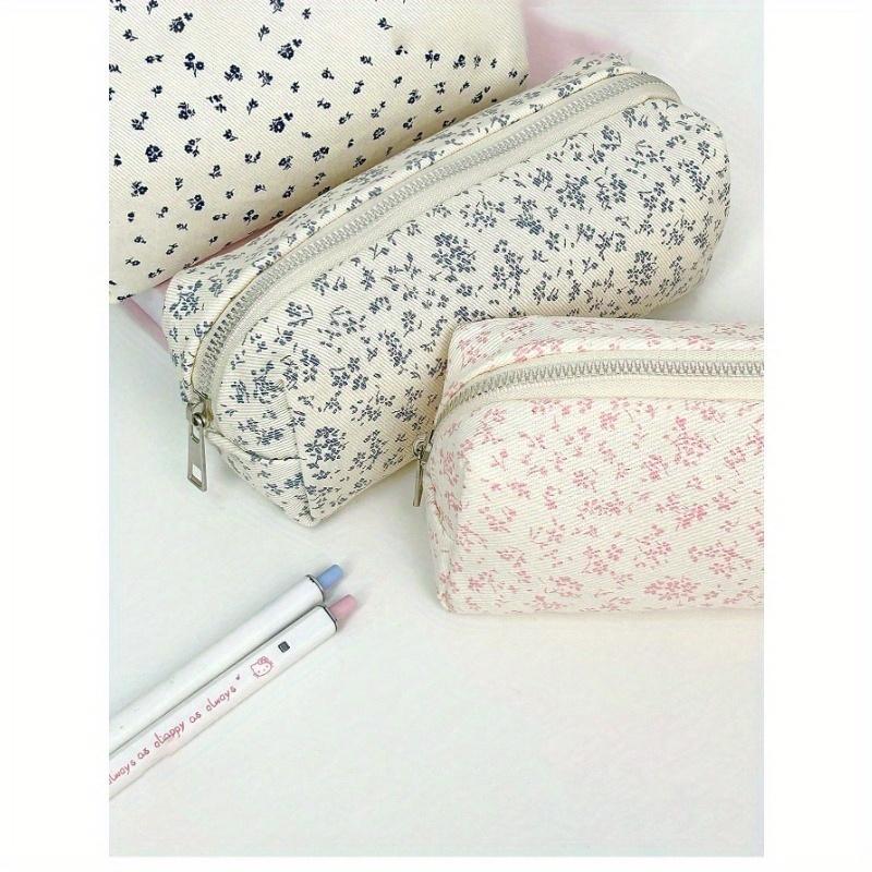 Svěží a jednoduché pouzdro na tužky s růžovým květinovým potiskem, vysoce atraktivní úložná taška na stolní papírnictví, kosmetická taštička v přírodním stylu