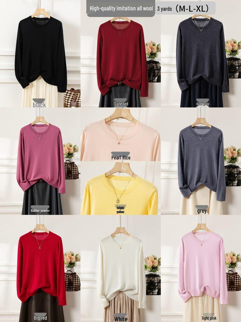 Minimalist Women's Crew Neck Pure Wool Long Sleeve Pullover