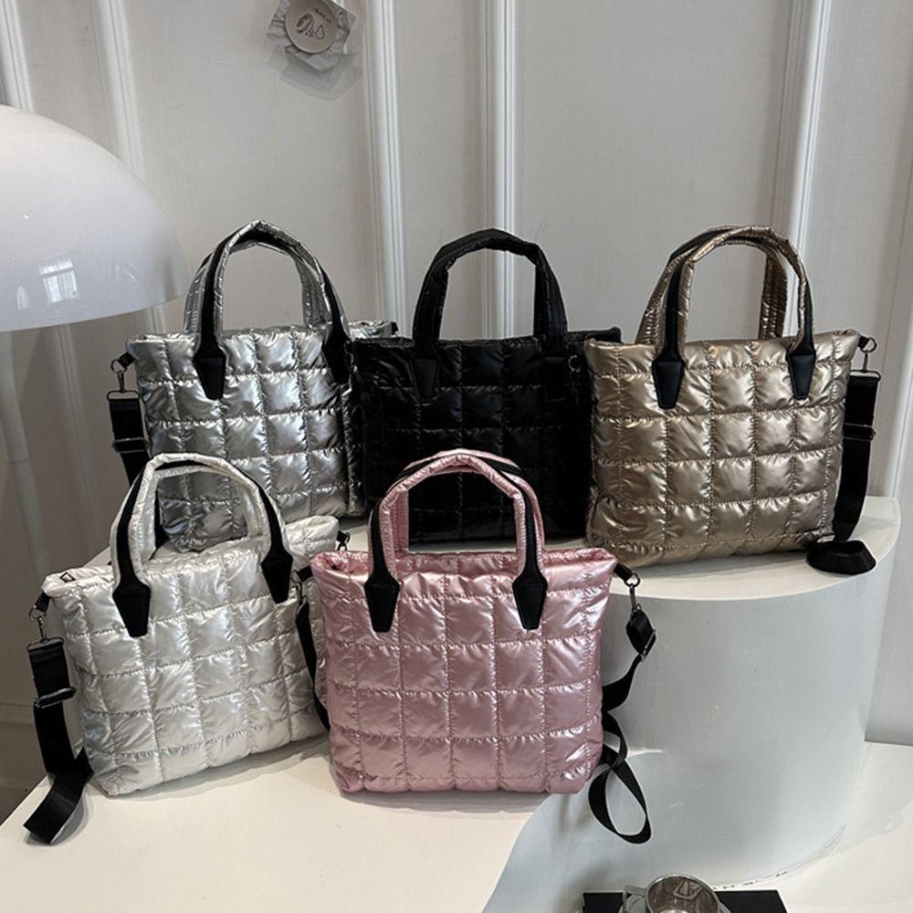 Fashion Solid Color Quilted Tote Bag Waterproof Lightweight Shoulder Bags Large Capacity Puffer Crossbody Bag