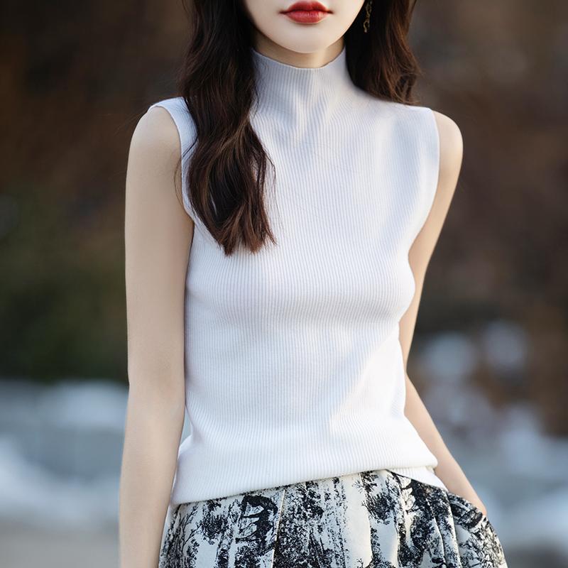 Damen Tank Top ärmellos MODERN NEW SAGA Sommer T-Shirt Stricktop Basic Weste Damen Rollkragen