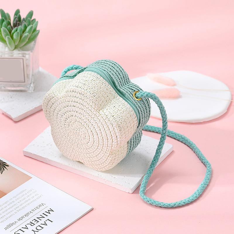 Handmade Kids Girls Shoulder Bag Flower Straw Baby Bags Messenger Bag Children Keys Coin Purse Cute Princess Mini Handbag