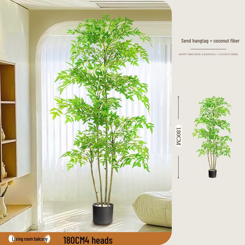 High-End Nandina Domestica Floor-Standing Faux Green Plant for Indoor Decoration