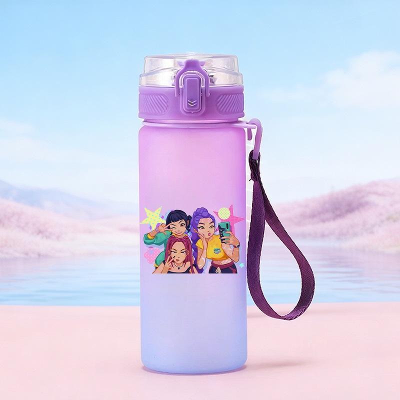 600Ml Water Bottler Cartoon K-Pop Demon Hunters Printed Character Water Cup Large Capacity Outdoor Portable Rope Drinking Bottle for Boy Girl Gift