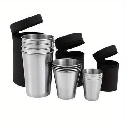 4 τεμάχια/σετ 30ml/70ml/170ml Πρακτικά ποτήρια από ανοξείδωτο ατσάλι για εξωτερικούς χώρους, σετ μίνι ποτήρια για ουίσκι με θήκη, φορητό σετ ποτών