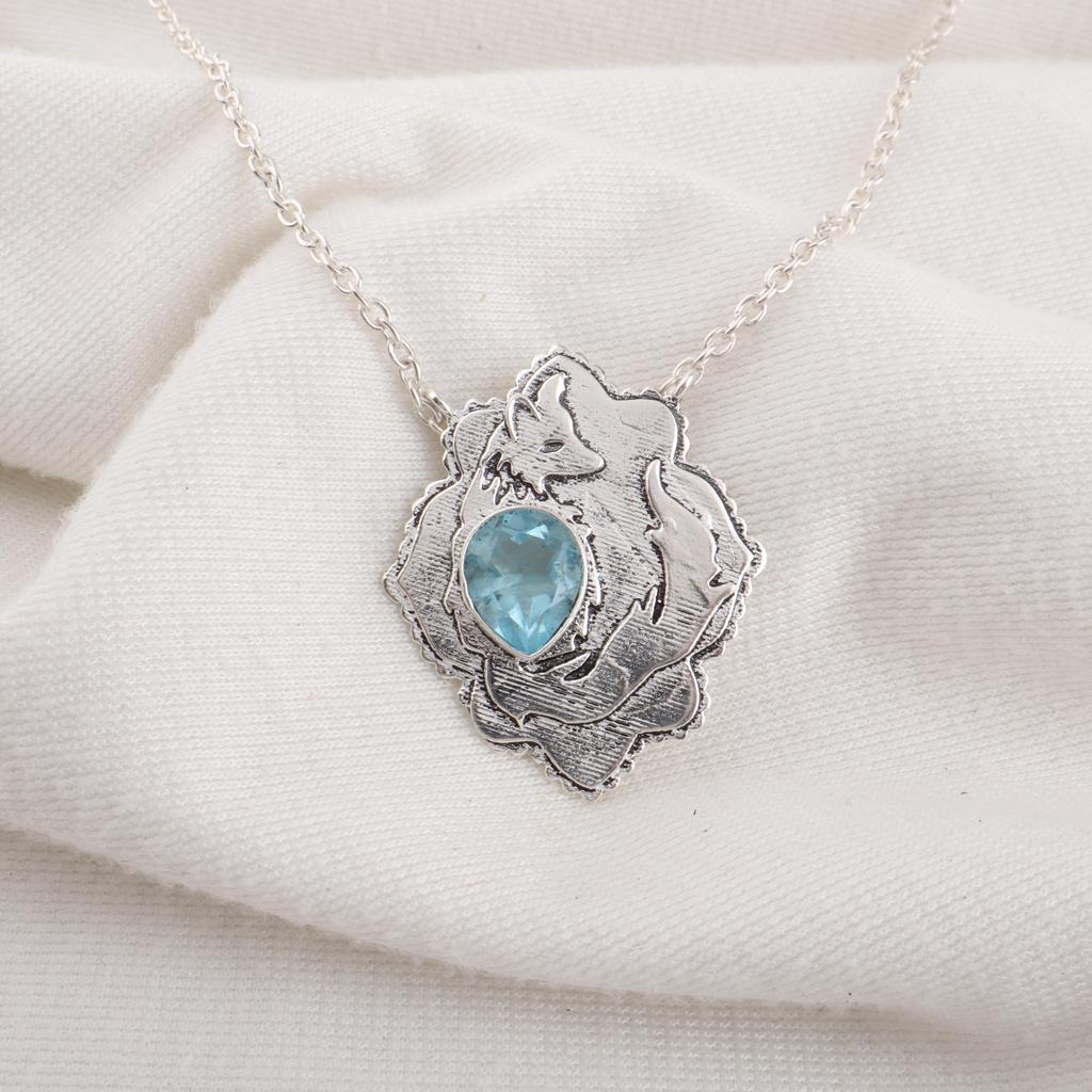 Sky Blue Topaz Gemstone Pendant, 925 Sterling Silver Jewelry, Handmade Lavish Silver Pendant Gift For Love