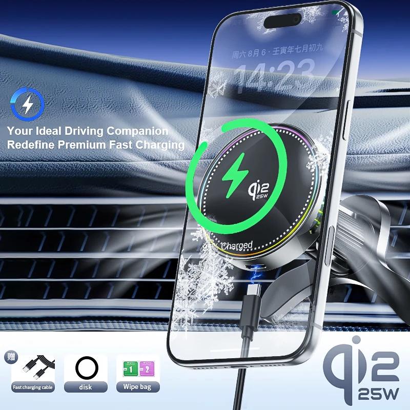 Qi2 25W Magnetische Draadloze Autolader Standaard met Autolader Luchtkoelventilator RGB Verlichting Telefoonhouder voor Magsafe IPhone17 16 15 14 13