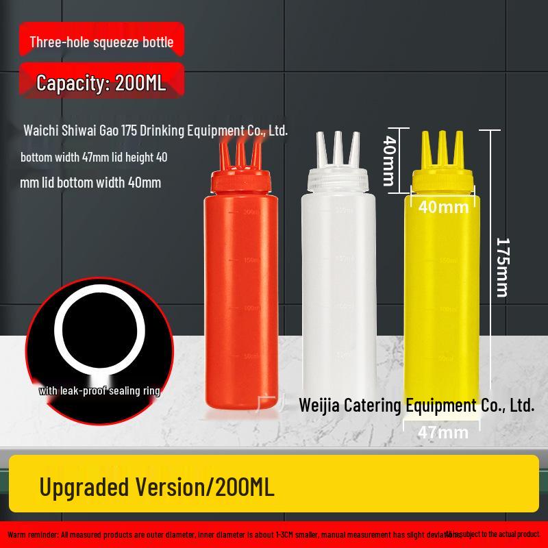 

Three-Hole Plastic Squeeze Bottle with Nozzle for Condiments - Ideal for Salad Cream, Ketchup, Soy Sauce, and Seasonings. 8 oz 3-nozzle 200ml червоний