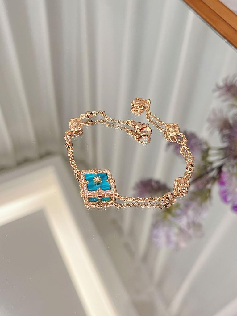 Italienisches Gebürstetes Wasserwellen Blaues Halsketten Armband Set Vielseitige Retro Hof Vierblättriges Kleeblatt Ohrringe