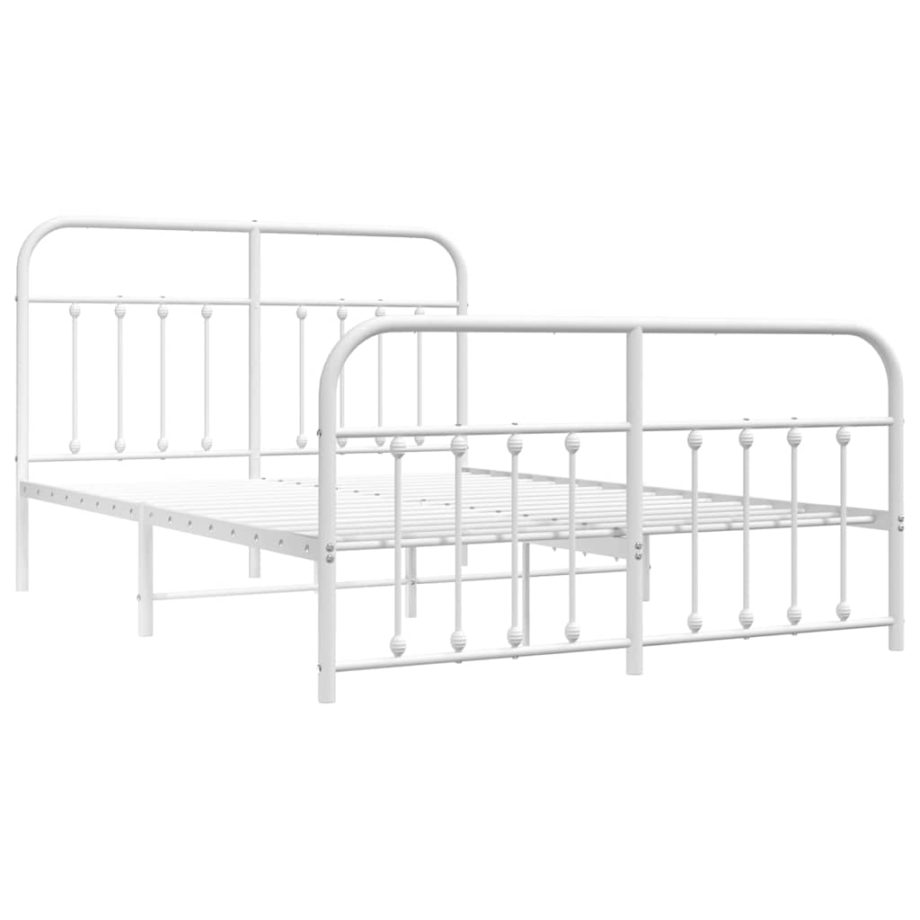 Metal Bed Frame with Headboard and Footboard White 135 x 190 cm