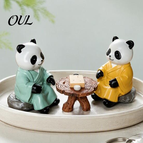 Collectible Panda Art for Living Room Playing Go Chess Figurine, Resin Zen Robe Tabletop Meditation Courtyard Landscaping Ornament, Cute Statue