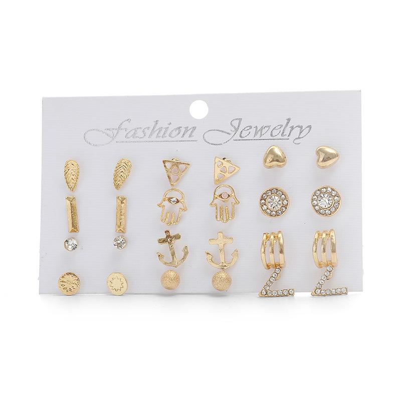 Trendy European  American 12-Pair Geometric Stud Earrings Set