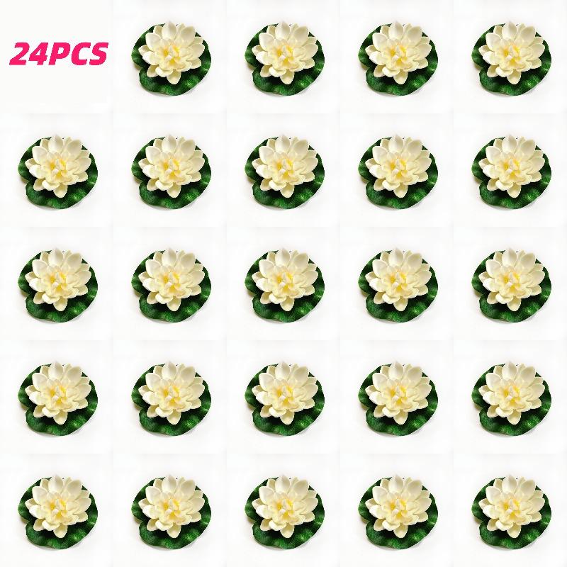 

24pcs Artificial Lotus and Lotus Leaves Floating Foam Pond Plants for Aquarium Swimming Pools Water Features Reunion Decoration