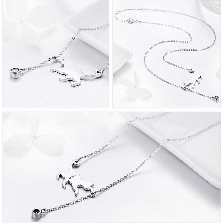 Avle Korean 925 Sterling Silver Naughty Kitten Diamond Necklace YSCN232