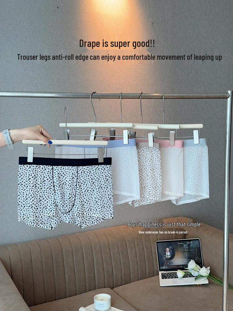 Cueca Boxer Masculina Transparente Estampa Leopardo Ultra-Fina Seda Gelada 10A com Aroma de Camélia Antibacteriano