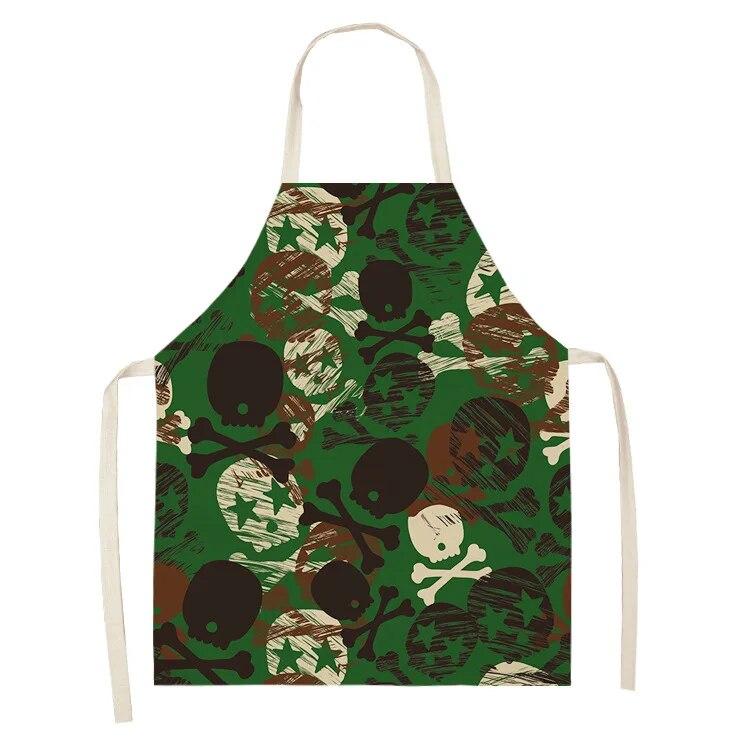 Women's Kitchen Apron Skull Print Waterproof Cooking Oil Proof Linen Stain Proof Chef's Apron Cleaning Tools 47X38CM 68X55CM