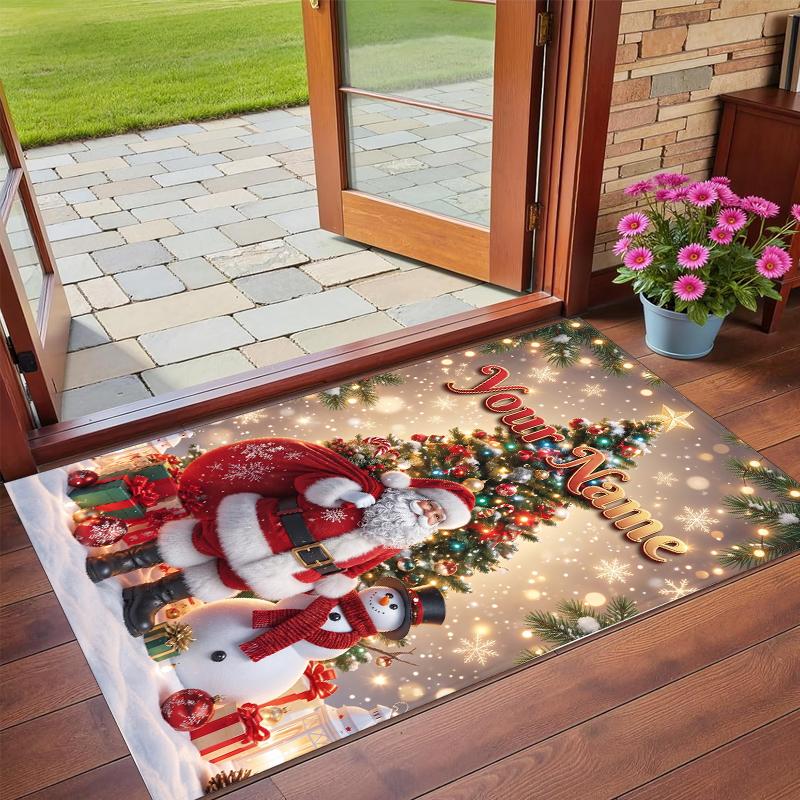 Weihnachts-Benutzerdefinierter Name Gedruckter Quadratischer Teppich Weicher Rutschfester Boden Teppich Für Schlafzimmer Feiertagsgeschenk