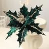 High Quality Glitter Christmas Artificial Flowers Flannel 15cm Fake Flower Sequin Glitter Poinsettia DIY Decoration