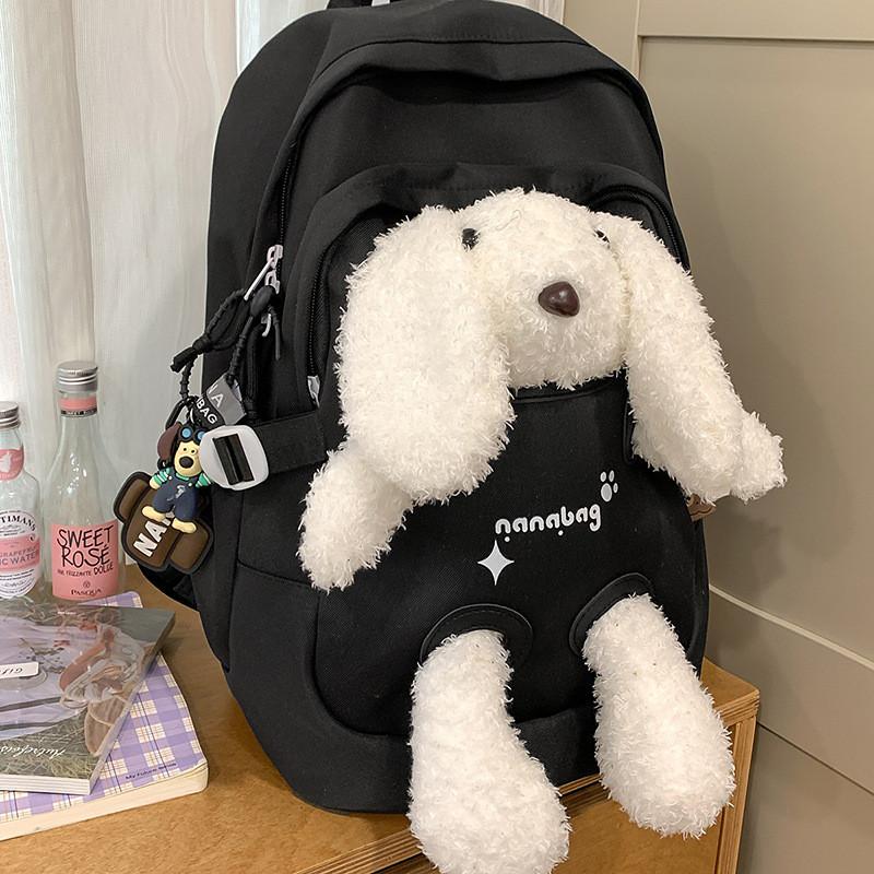 

Cute Rabbit Cartoon Backpack For Kids With Nylon Material And Breathable Design For School And Daily Use Black