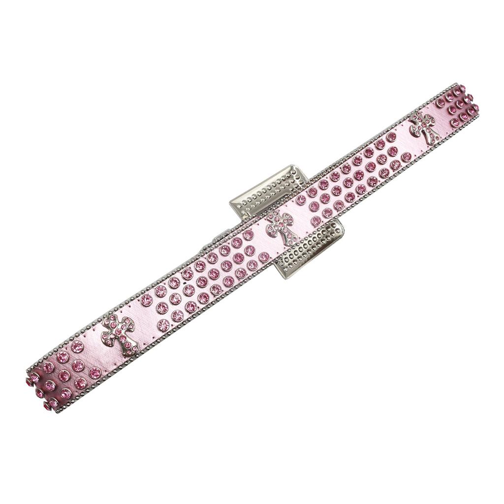 Pink Cross Rhinestone Women's Belt Diamond-set Alloy Acrylic Punk European and American Style Belt
