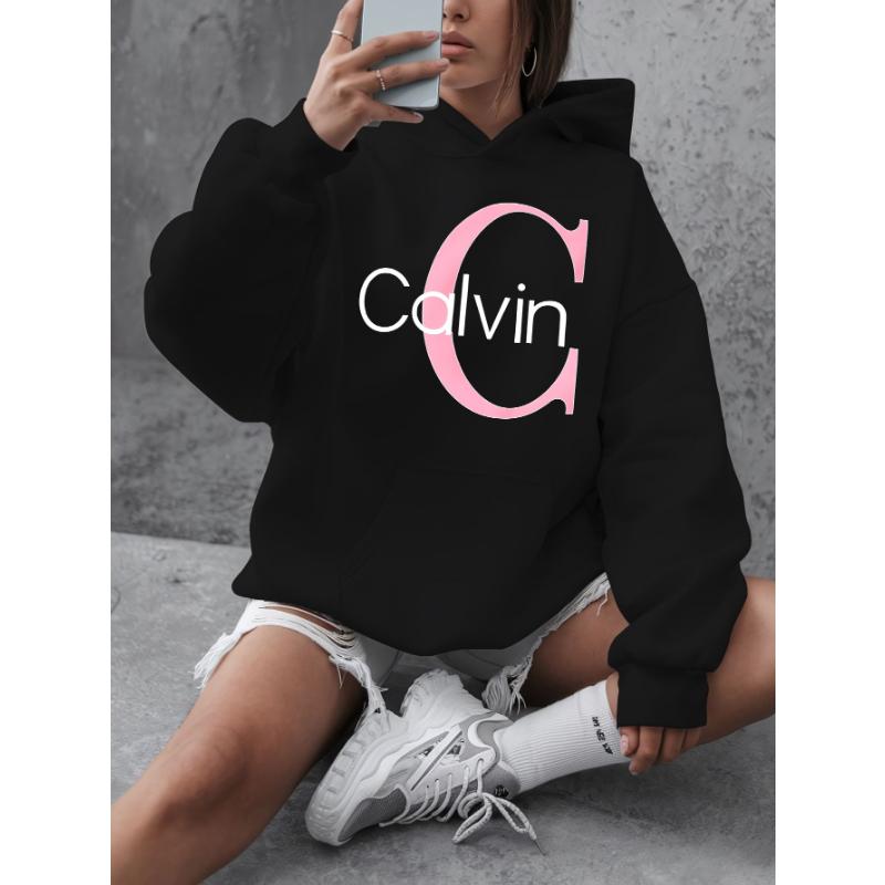 

Жіночий худі з принтом Calvin Plus Size Calvin - Повсякденний светр з довгим рукавом та кишенями одяг y2k XL