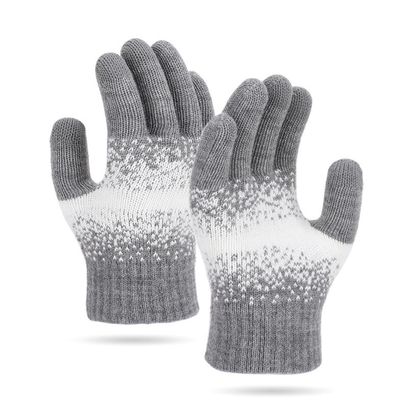 Autumn and winter new gloves women's knitted wool five-finger warm gloves piled thickened touch screen gloves men