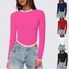 Dámský zimní crop top s dlouhým rukávem, kulatým výstřihem, úzkým střihem a barevnými bloky pro teenagery a mladé dospělé