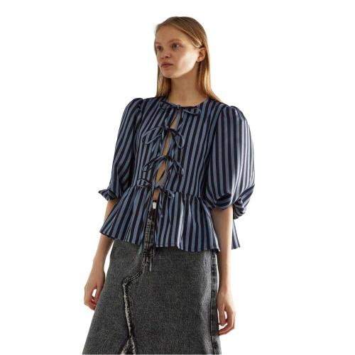 Glamorous Womens/Ladies Striped Polyester Front Tie Puff Sleeve Top