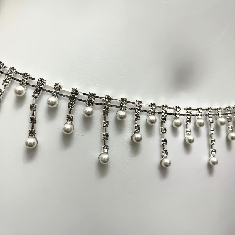 Bridal Fashion Elegance Pearl Pendant Diamond Belt Waist Chain