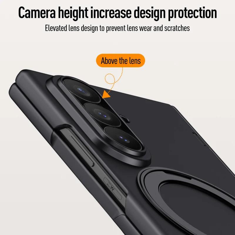 Für Samsung Galaxy Z Fold 8 Ultra Hülle Magnetischer Ringständer Hautgefühl PC Faltbares Scharnier Vollschutzhülle mit Gehärtetem Glas