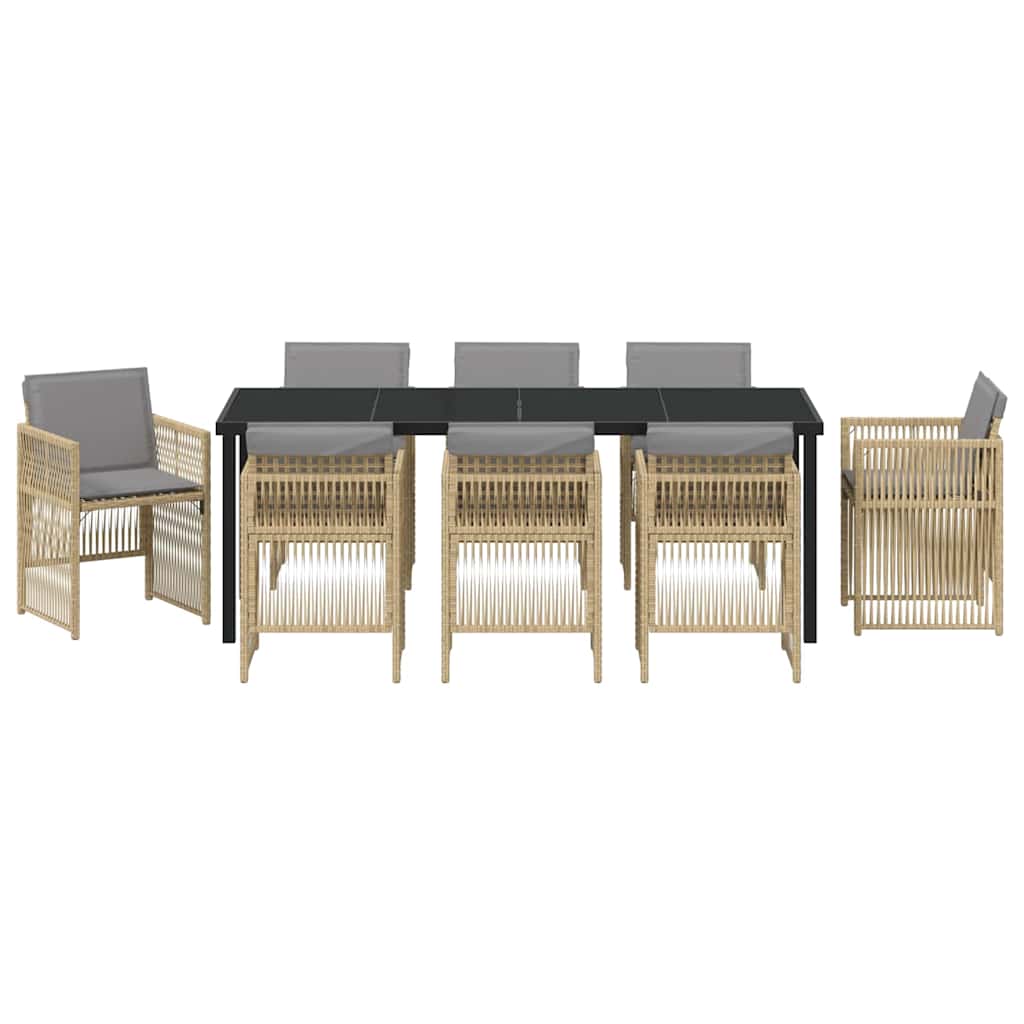 Garden Dining Set 9 pcs Beige Powder Coated Steel