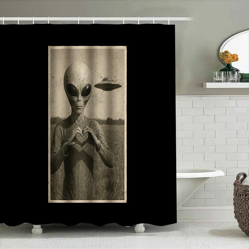 Alien Shower Curtain Space Galaxy Horror Film Cosmic Decor Bathroom Set Vintage Sci Fi Home Decor Wall Art