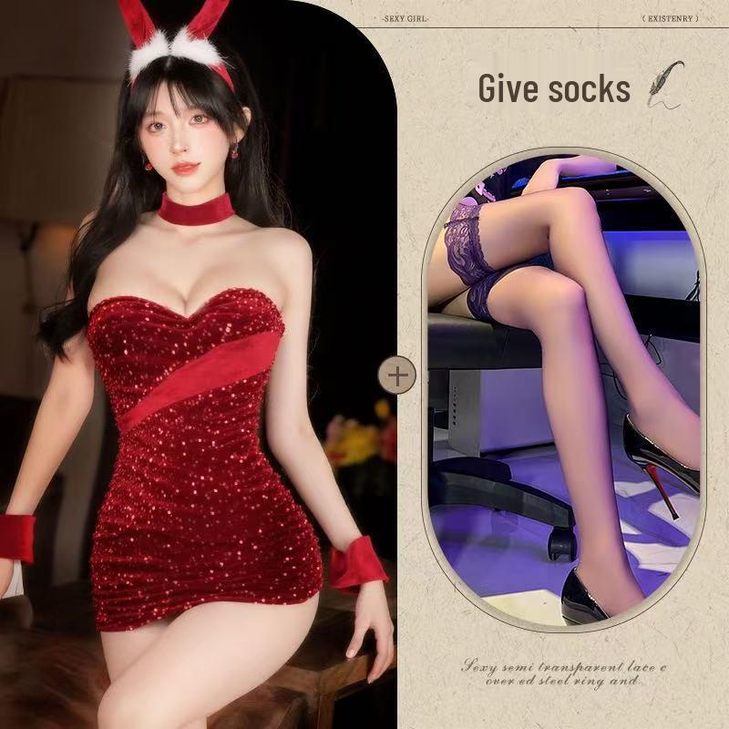 Mu Cheng Velvet Bunny Girl Lingerie Set - Quick Release Christmas Costume
