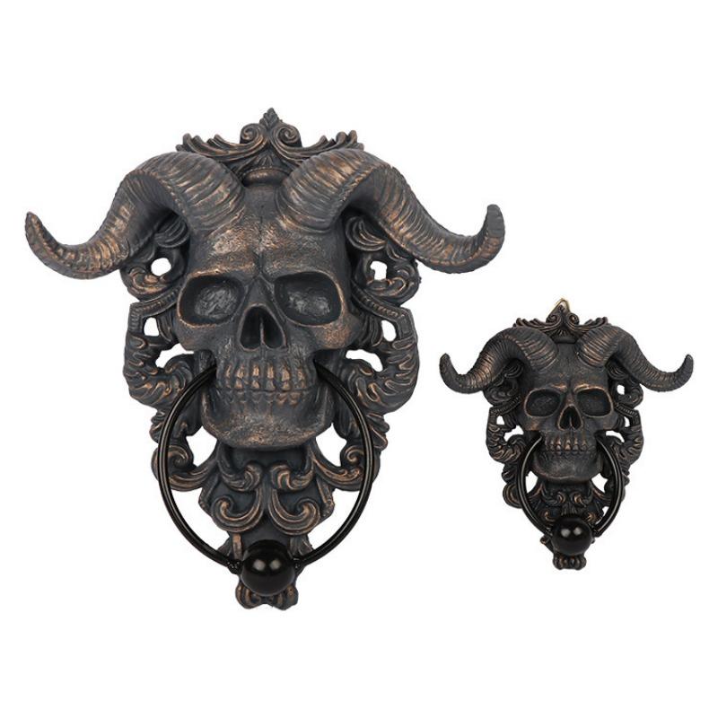 Battente per Porta Teschio di Testa di Pecora Vintage Dio Cornuto Bafometto Statua in Resina Maniglia per Porta d'Ingresso Gotica Pomelli Tiranti Decorazione per la Casa