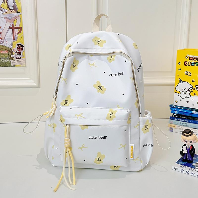 Cute Bear Print Backpack for Women and Girls Fashion School Travel Daypack with Front Pocket