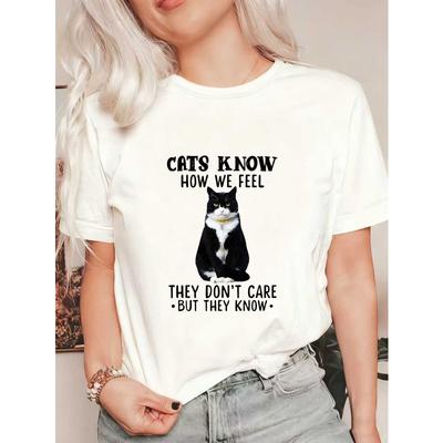 Oversized T Shirt Black Cats Know How We Feel They Don't Care But They Know Graphic Print For Casual Wear And Everyday Style