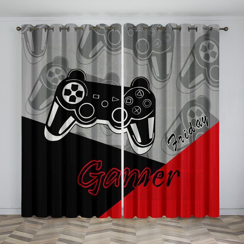 

3D Технология Цифровая печать Затеняющие шторы Крутой геймпад Спальня Гостиная Декоративные шторы Для рисования Производство 2 шт. W50H60(CM)x2&Grommet Top