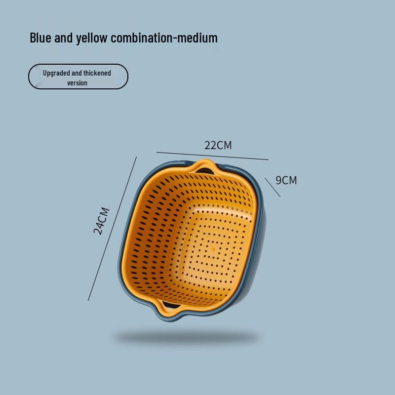 Colorblock Drain Basket Set: 6-Piece Double-Layer Plastic for Fruit & Vegetable Washing, Large Size