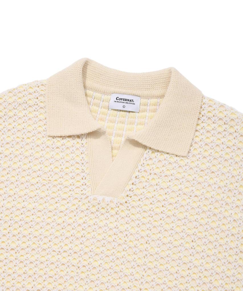 COVERNAT Multi-Texture Collar Half Knit Ivory