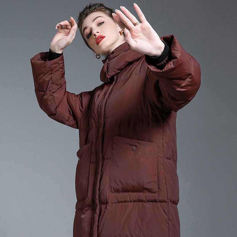 New Angola red and white duck down jacket for women, plus long over-knee winter thickened warm jacket for women