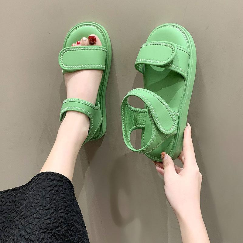 Sandals Girl New Summer Fairy Style Fashion Thick-soled Flat-soled Soft-soled Velcro Roman Shoes