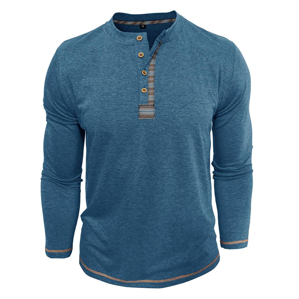 Herren Henley Kragen Langarm T-Shirts Einfarbig Frühling Herbst Freizeit T-Shirt Herren