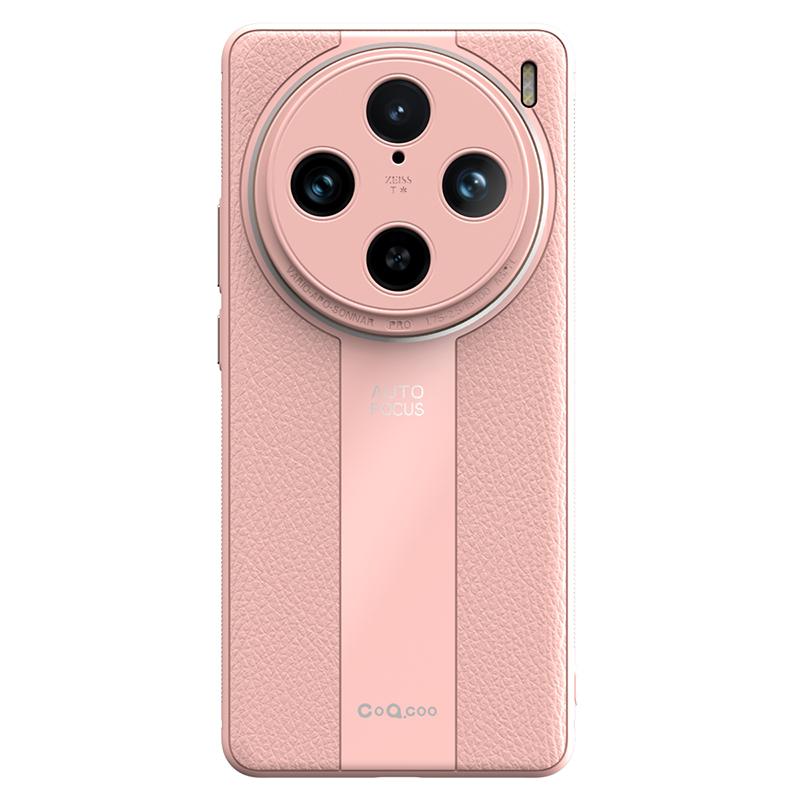 

Q.COO For vivo X100 Pro 5G Cell Phone Case PU Leather+TPU+Acrylic Anti-slip Back Cover Pink