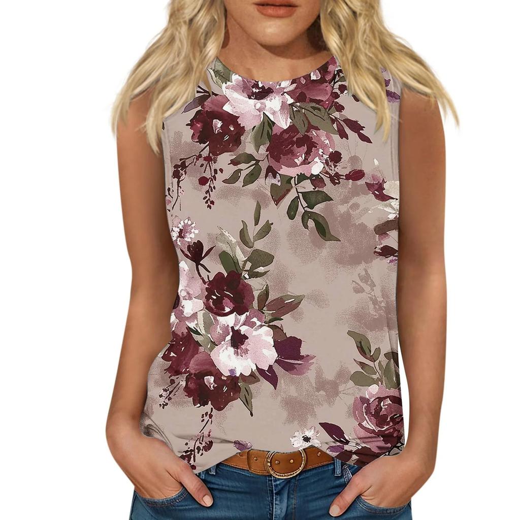 Blumenmuster 3D-Druck Tanktops Damen Sommer O-Ausschnitt Lässige Weste Schulterfrei Y2k Elegant Ärmelloses Top Camisole Damenbekleidung