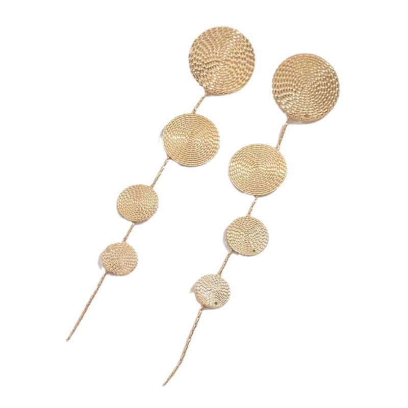 Fashion Gold Color Circular Pendant Earrings For Women Exaggerated Metal Long Tassel Round Geometric Earrings Jewelry Gifts