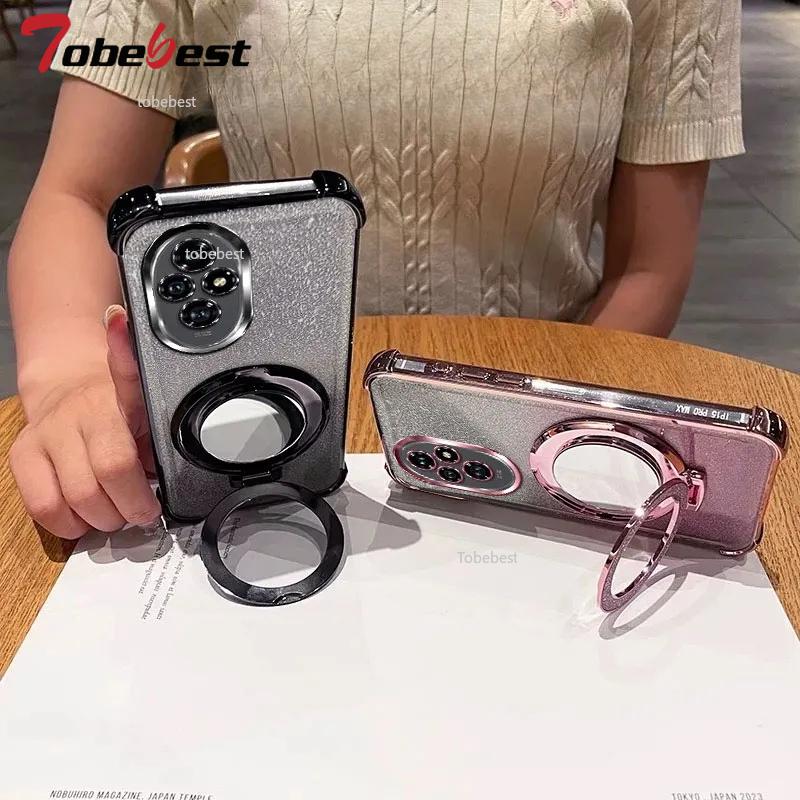 Glitter Shockproof Silicone Case For Huawei Honor 400 Lite Mirror Makeup Magnetic Holder Stand Soft Cover