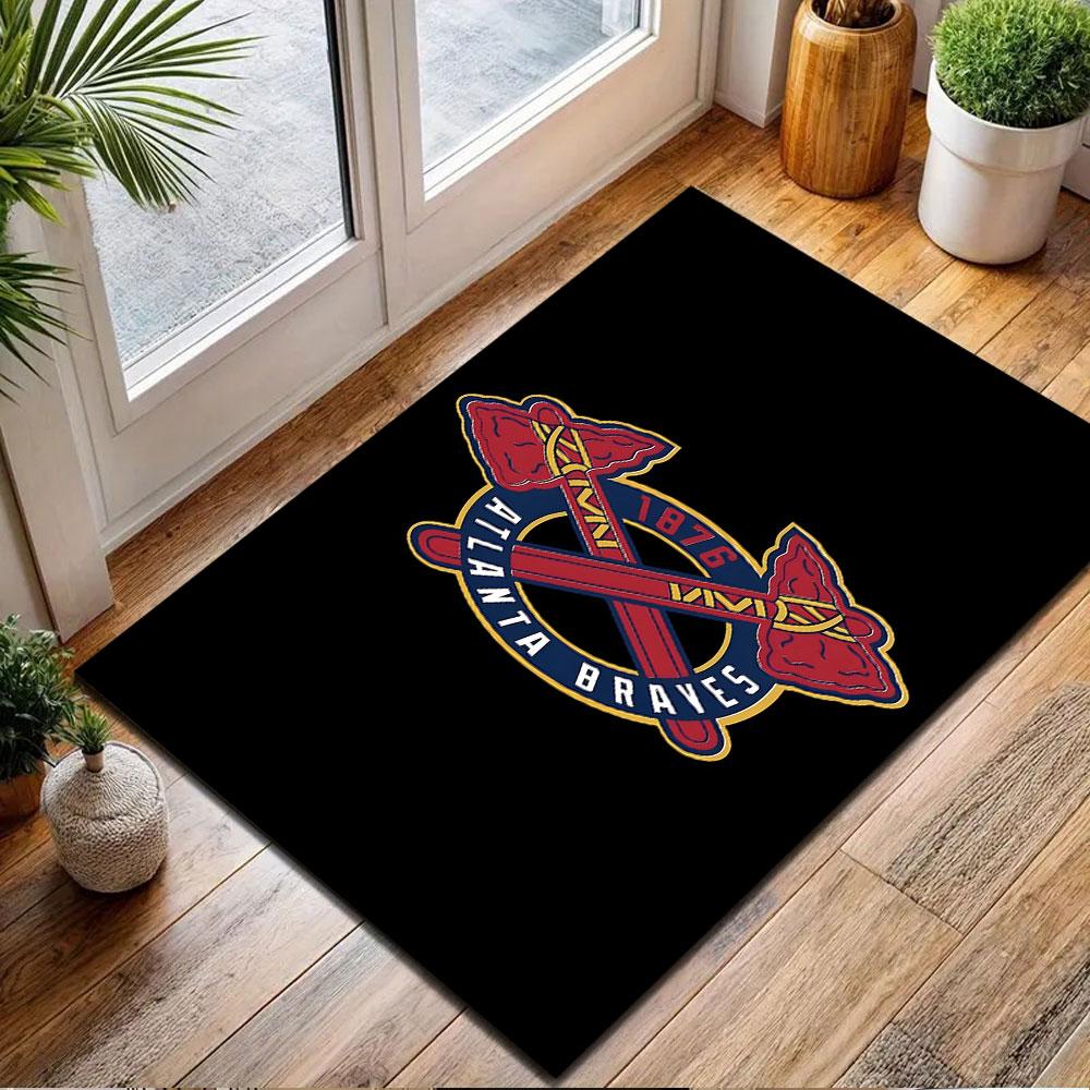 Atlanta Braves Logo with Tomahawks Patterned Carpet, Non Slip Mat Suitable for Living Room and Bedroom Sofas