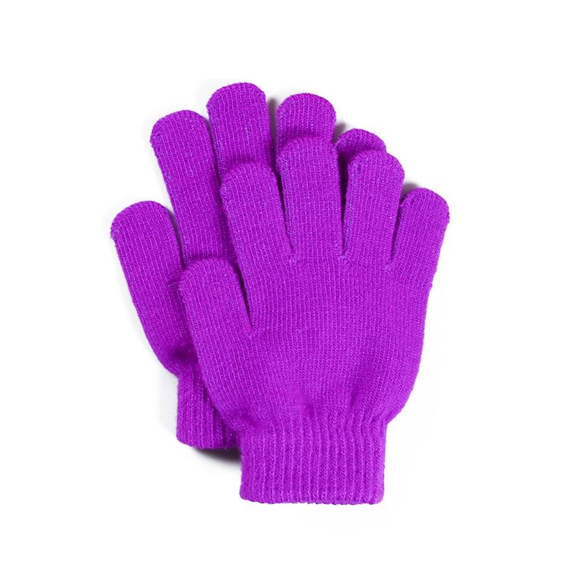

Осенне-зимние однотонные теплые вязаные мультяшные перчатки с пятью пальцами для малышей и студентов. 3-8 Years Old фиолетовый