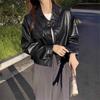 Korean chic autumn niche handsome lapel single-breasted loose casual long-sleeved locomotive suit leather jacket short coat women