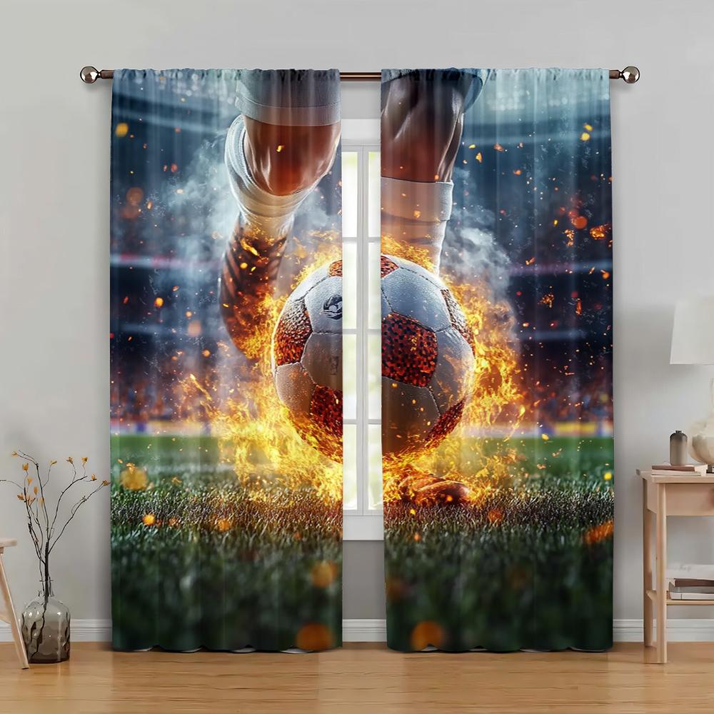 2pc,  Window Treatment Curtains Football forward Durable 100% Polyester Fabric,Without Electricity Family Party Decoration Use